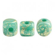 Cuentas de vidrio Minos® par Puca® - Opaque green turquoise splash 63130/94401